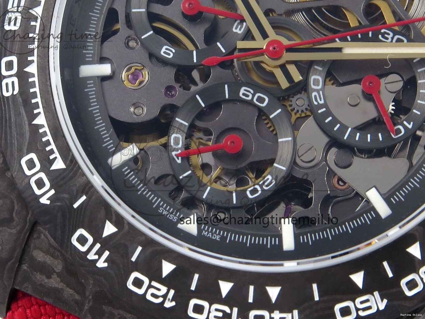 0405 Daytona Diw 40mm N6F 1:1 Best Edition Gray Skeleton Dial Red Nylon Strap DD Original 900